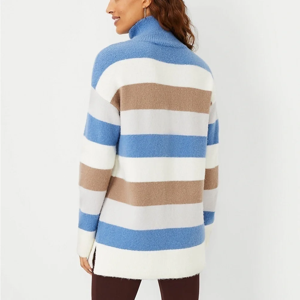 ANN TAYLOR Striped Turtleneck Tunic Sweater